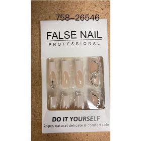 24 PCS White Flower Diamond Butterfly Nail Art, Long Length Long Water Pipe Fake Nails,Square Head Nail Tips False Nail (Option: 24pcs)