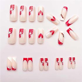 24 PCS Red And White Heart Nail Art, Long Length Long Water Pipe Fake Nails,Square Head Nail Tips False Nail (Option: 24pcs)