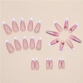 24 PCS Glitter Powder Butterfly Nail Art, Long Length Long Water Pipe Fake Nails,Square Head Nail Tips False Nail (Option: 24pcs)