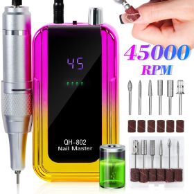 Professional Electric Nail Drill, 45000 RPM Cordless Rechargeable E-File Machine, With 6 Bits, Sanding Bands, LCD Display For Acrylic Gel Nails (Option: Pink)