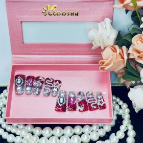 GGddsha Vermilion Duck Nails Medium Square Fake Nailswith Stars Butterflies Snake Designs Handmade Pmmaacrylic Glossy Reusable Fake NailsScarlet (Option: M)