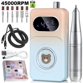 Professional 45000RPM Portable Electric Nail Drill Kit, Rechargeable Nail Electronic File Machine, Electric Nail Polishing Machine With Drill Hea (Option: Blue)