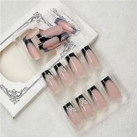 24 PCS Black P Ink Butterfly Nail Art, Long Length Long Water Pipe Fake Nails,Square Head Nail Tips False Nail (Option: 24pcs)
