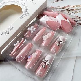 24 PCS Planet Pearl Flower Nail Art, Long Length Long Water Pipe Fake Nails,Square Head Nail Tips False Nail (Option: 24pcs)